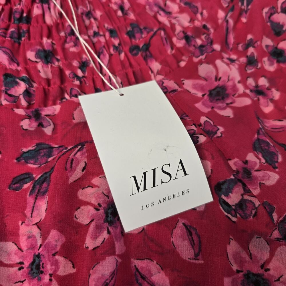 MISA Los Angeles Floral Mini Dress Size XS Pink Long Sleeve Smocked Waist NWT - Picture 11 of 12